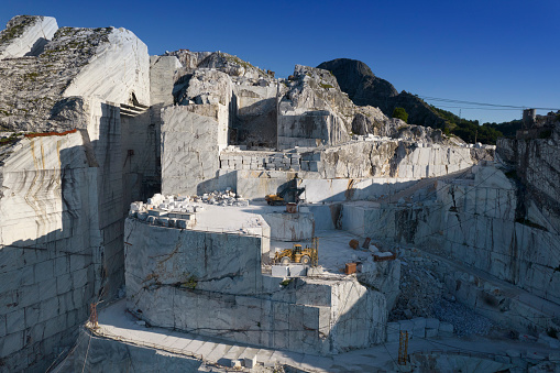 Photographic documentation of a quarry for the extraction of blocks of white statuary