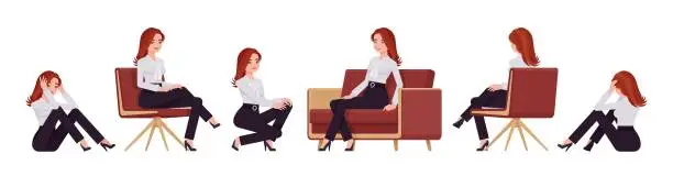 Vector illustration of Business consultant professional lady set, attractive woman sitting poses