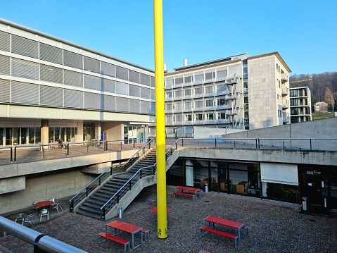 University of Zurich - the Irchel Campus was realized till 1986. The campus contains several Faculties, the museum of anthropology and a public parc. The image was captured in winter season and shows some of the campus buildings.
