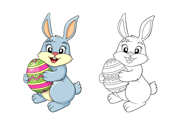 ilustrações, clipart, desenhos animados e ícones de coelhinho da páscoa com ovos de páscoa - easter rabbit easter bunny cartoon