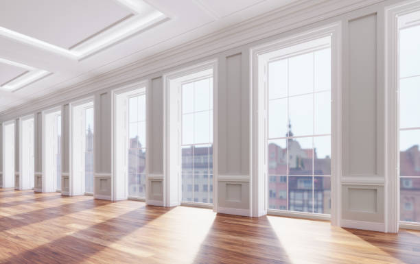 Empty Living Room interior Sunset 3d render