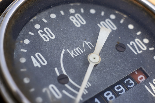 Fragment of the speedometer of an old motorcycle close up