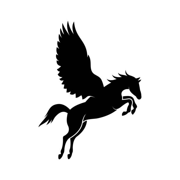 ilustraciones, imágenes clip art, dibujos animados e iconos de stock de logotipo de pegasus - pegasus horse symbol mythology