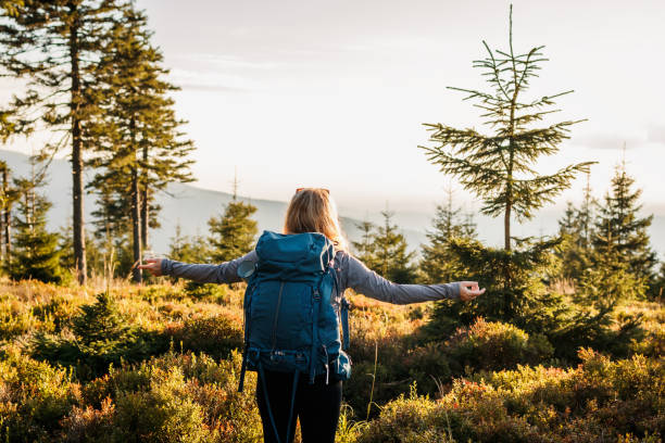 istock Woman backpacker enjoying hiking in mountain 1471621418