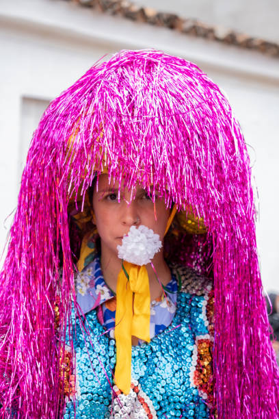 Nazaré da Mata, Pernambuco, Brazil - February 20, 2023:Rural Maracatu performer in 2023 Brazilian carnival.