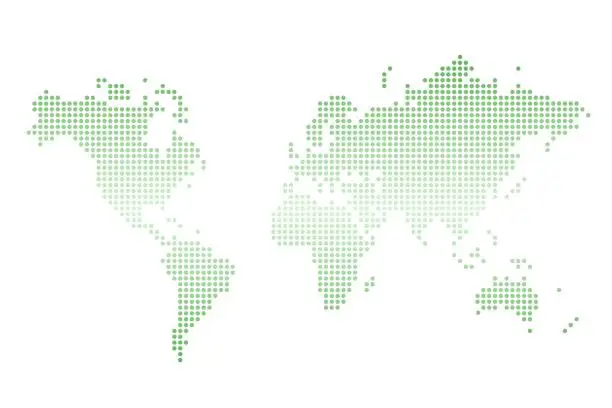 Vector illustration of Green world map - dotted style