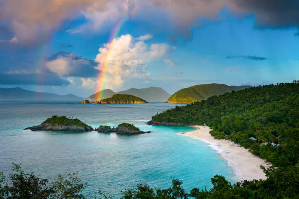Trunk Bay rainbow stock photo