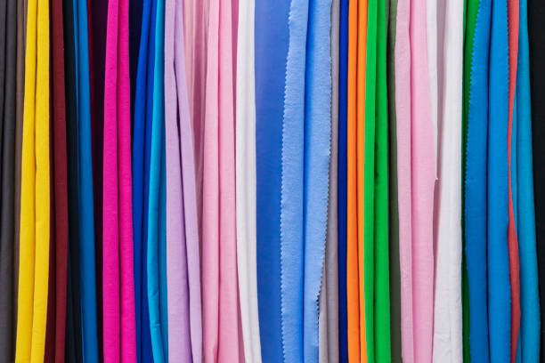 Fabric color samples. Colorful juicy fabrics of different shades. Bright background