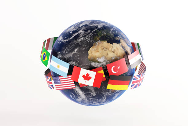 Puzzles Globe with world flags isolated on white background