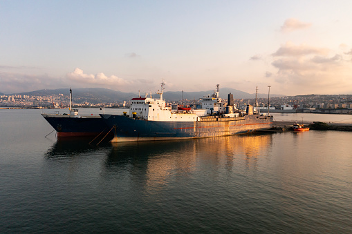 Ro Ro ship in an international port.