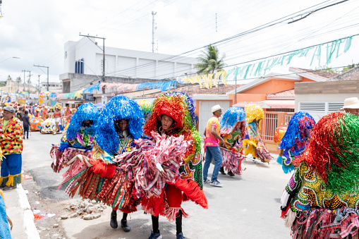 Barranquilla, Colombia - March 1, 2014: People at the carnival parades in the Carnival of Barranquilla, in Colombia. 