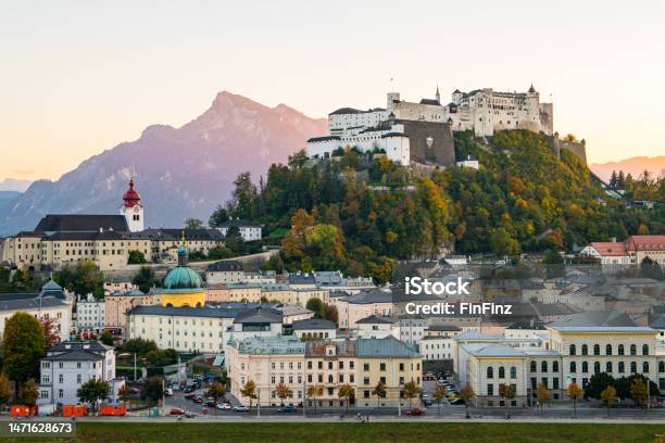 Salzburg Historic Town Center Austria Stock Photo - Download Image Now - Salzburg, Fort, Castle
