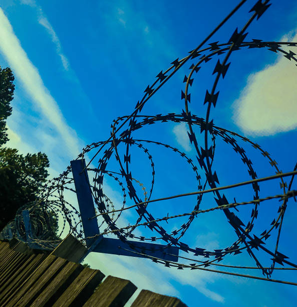 istock Simplicity in Security: Razorwire on a Wooden Fence 1471629042