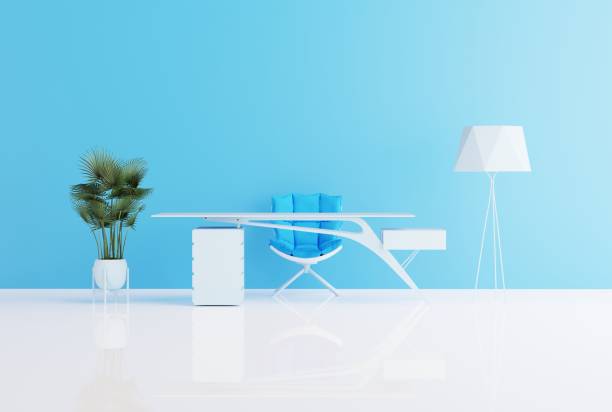 istock View of a modern office on a blue wall, background. 1471630259