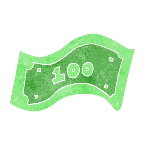 Vector illustration of freehand retro cartoon 100 dollar bill