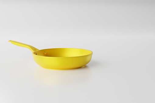 The concept of frying, cooking. Buying equipment for the kitchen, dishes. 3d render.