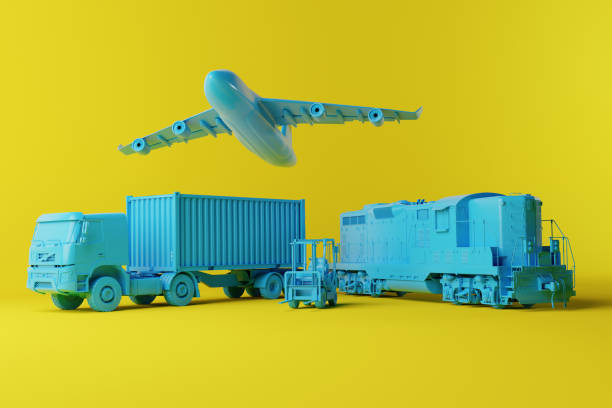istock A forklift truck, a truck, plane and train on a solid background. 1471631350