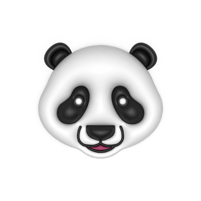 3d cute panda face isolated on white background