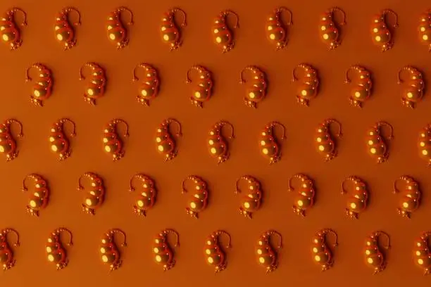 A presley pattern composed of orange balls on an orange background. 3d rendering, 3d illustration.
