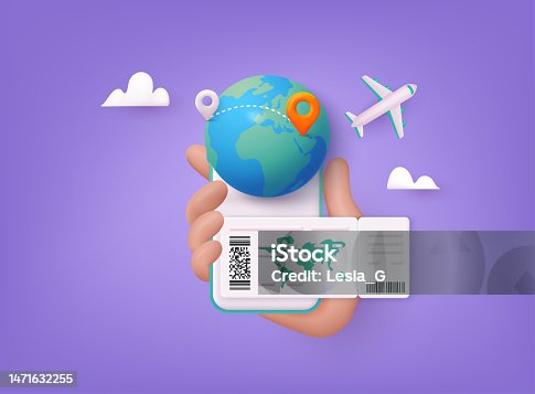 istock Online booking flight tickets concept on mobile phone. Time to travel concept. 3D Web Vector Illustrations. 1471632255