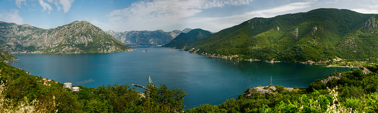 Picturesque panorama from the observation point in the mountain road in Bay of Kotor, Montenegro