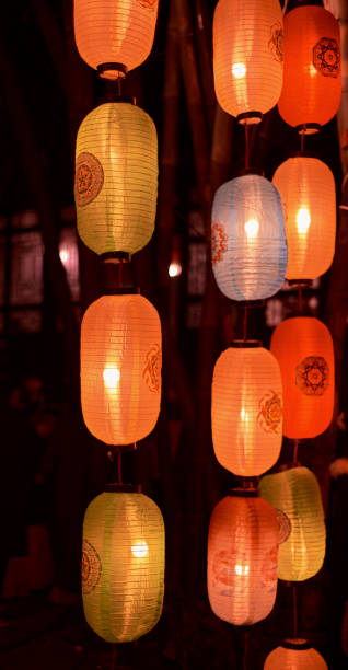 istock Colorful Chinese lanterns lit up at night 1471634592