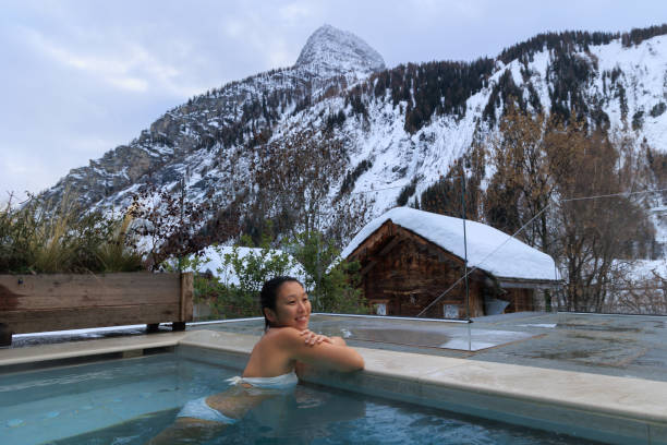 istock Lady relaxing in hot water SPA pool in Mont Blanc 1471636496