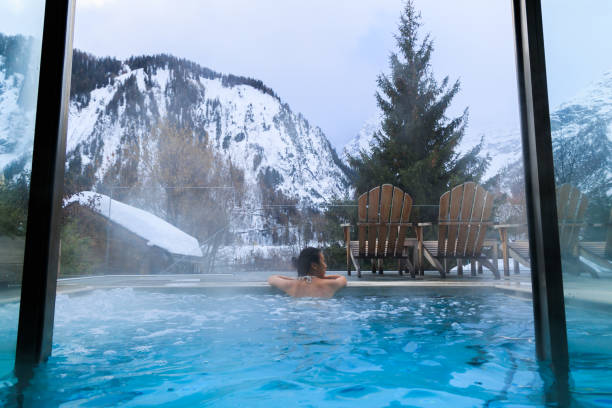 istock Lady relaxing in hot water SPA pool in Mont Blanc 1471636504