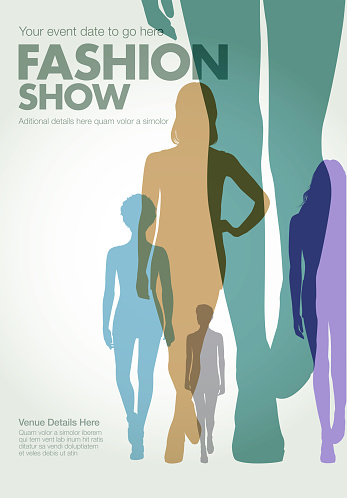 Colourful overlapping silhouettes of female Fashion Models. Fashion Show Poster, Fashion Show, Fashion, Textile Industry, Clothes Rack, Haute Couture, Formalwear,