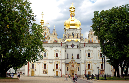 Kyiv or Kiev, Ukraine: The Dormition Cathedral at the Kyiv Pechersk Lavra or Lavra Complex. The complex is also called the Monastery of the Caves.