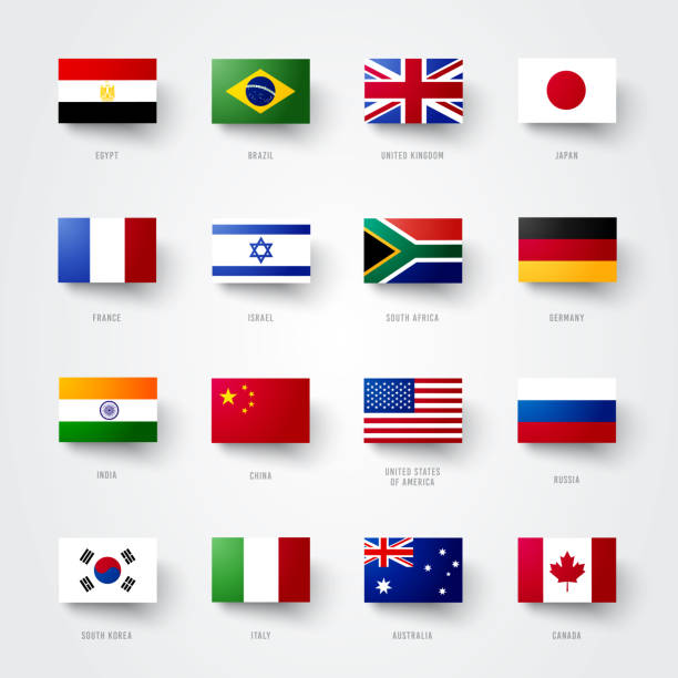 ilustraciones, imágenes clip art, dibujos animados e iconos de stock de bandera cuadrada establecida de diferentes países del mundo - mapa de los estados unidos y la bandera estadounidense