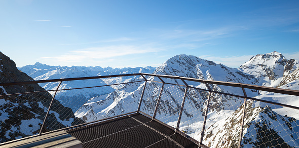 Stubai Glacier View point on the top of the Alps mountain range