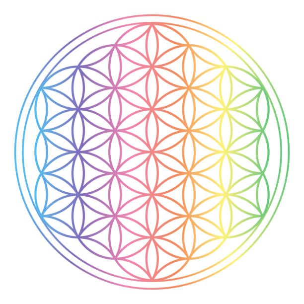 Geometría Sagrada Flor de la Vida, colores del arco iris - ilustración de arte vectorial