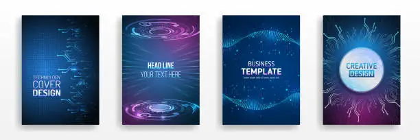 Vector illustration of Science cover design for business presentation. Hi-tech brochure flyer template. Abstract futuristic design concept. Technology background design, booklet, leaflet, annual report layout.