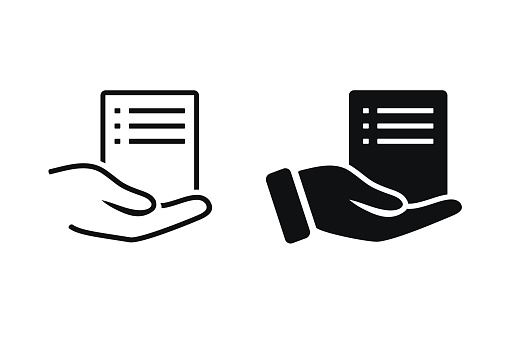 Hand holding file document icon. Illustration vector