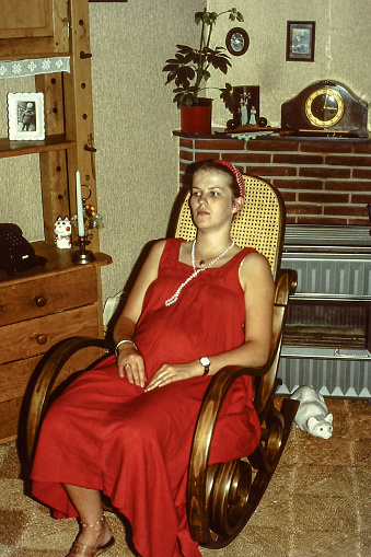 Pregnant  young woman, back in the seventies