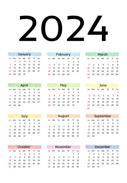 Vector illustration of Calendar for 2024 isolated on a white background