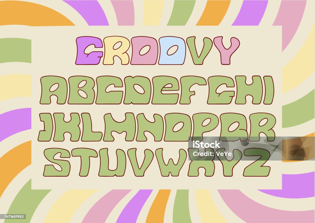 Sign Lettering 60s Retro Alphabet Design A Groovy Hippie Cartoon Style Abc Vector Stock ...