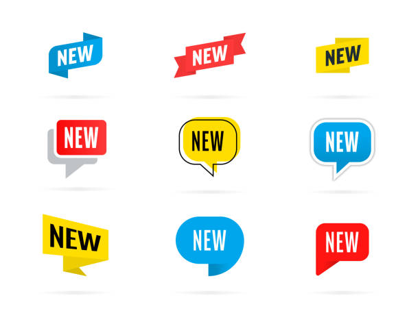 New Set - Banner, Speech Bubble, Label, Ribbon, Notification Template. Vector Stock Illustration with Text New Set - Banner, Speech Bubble, Label, Notification Template. Vector Stock Illustration with Text word bubble icon stock illustrations