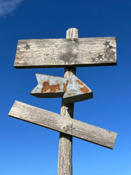 istock blank old wooden sign board with rusty arrow 1471653426