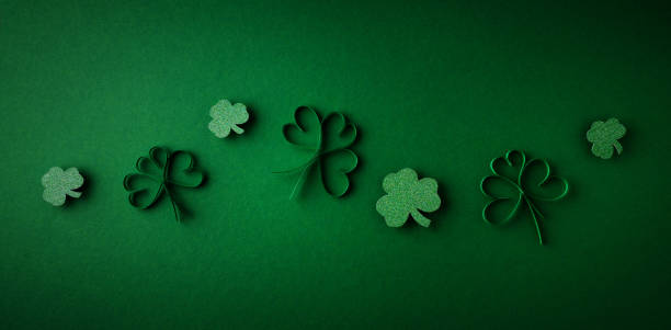 istock Saint Patrick day flat lay concept with shamrock clover on green background 1471653688