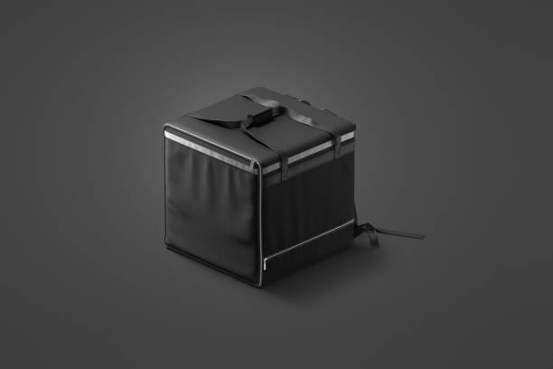 istock Blank black delivery bag with strap mockup, dark background 1471657479