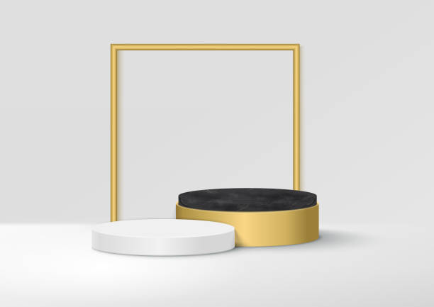 istock 3D black and white marble display podium for luxury product on grey background and golde circle scence. 1471657818