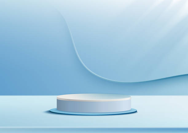 istock Display podium product light blue and white podium. Abstract 3D product background soft blue rendering. Stage for product. 1471657836