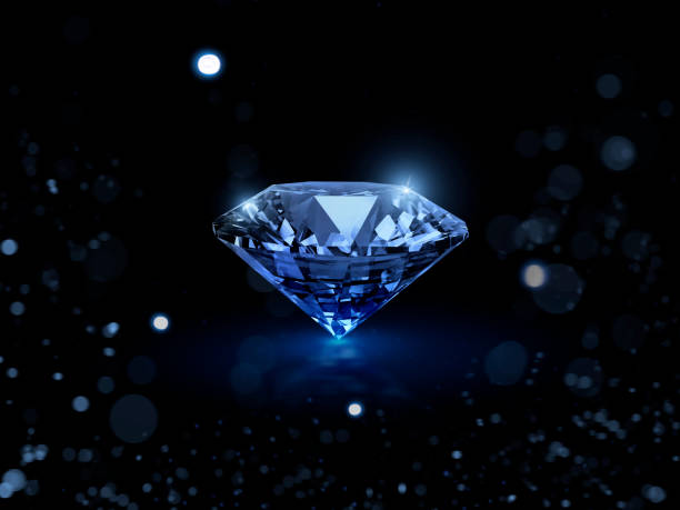 istock Blue cut diamond. on black background with abstract lights. 3d render 1471660600