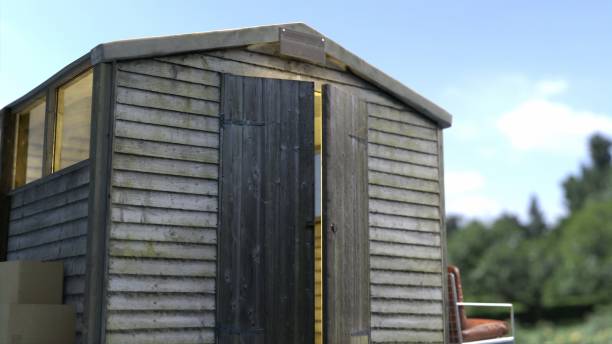 istock Weathered Shed Low Angle Close Up View Day Time In Large Garden 1471660672