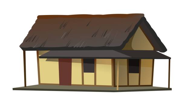 istock Traditional Japanese house. With canopy. Rural dwelling with thatched roof. illustration vector. 1471661220