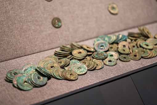 A pile of copper coins used in ancient China