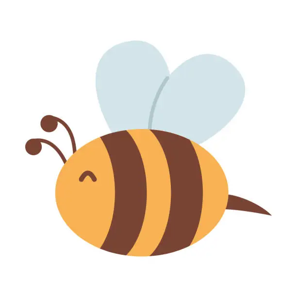 Vector illustration of Vector illustration of cute bee. Honey bee in flat design. Spring striped insect. Bumblebee.