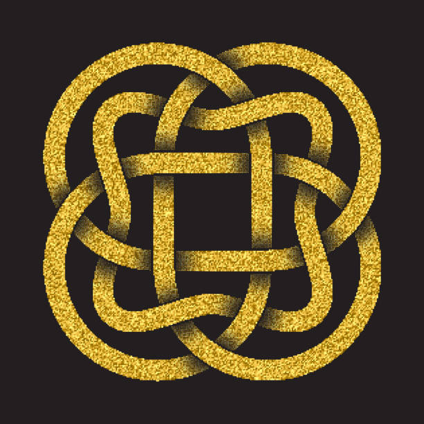 istock Golden glittering template in Celtic knots style on black background. Tribal symbol in circular mandala form 1471662670